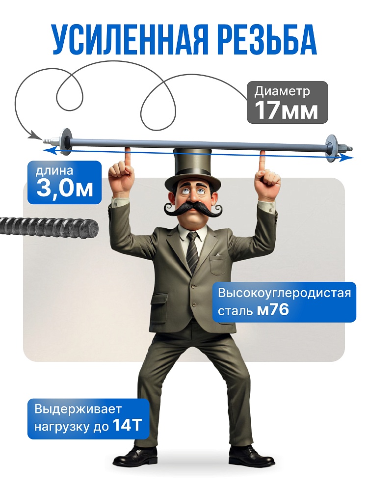 Винт стяжной для опалубки Промышленник холоднокатаный 3,0 м фото 3
